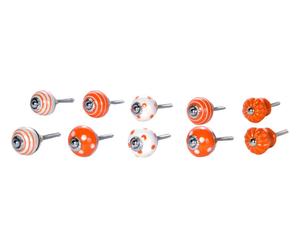 Sada 10 úchytek „Orange Dots and Stripes”, Ø 3, dél. 6 cm