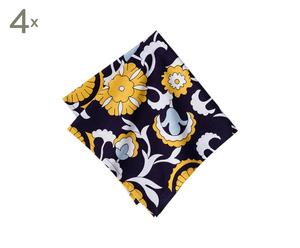 Handgefertigte Servietten Marigold, 4 Stück, blau/weiß/gelb, 50 x 50 cm