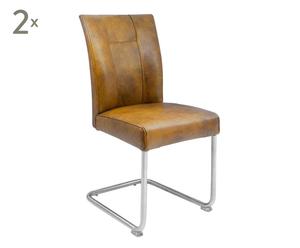 Büffelleder-Freischwinger-Stühle MAURICE, 2 Stück, cognacfarben