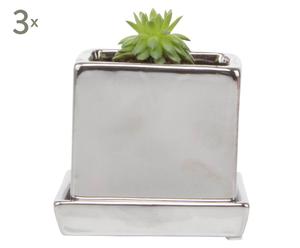 Pflanztöpfe Cube & Saucer, 3 Stück, silberfarben, H 8 cm