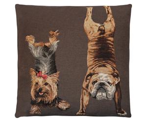 Kissen Yoga Dogs Two, braun, 45 x 45 cm