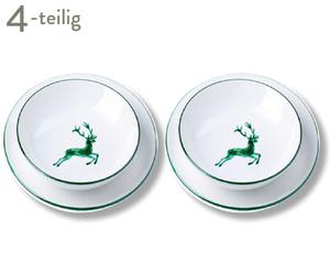 Handgefertigtes Keramik-Tellerset Classic Grüner Hirsch, 4-tlg.