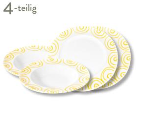 Handgefertigtes Keramik-Tellerset Gourmet Gelbgeflammt, 4-tlg.