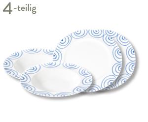 Handgefertigtes Keramik-Tellerset Gourmet Blaugeflammt, 4-tlg.