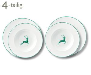 Handgefertigtes Keramik-Tellerset Gourmet Grüner Hirsch, 4-tlg.