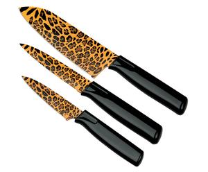 Messer-Set Safari Leopard mit Klingenschutzhülle, 3-tlg