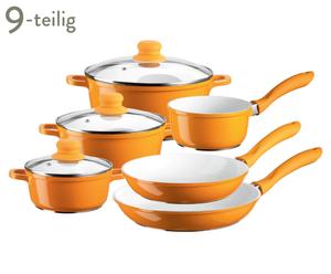 Kochtopf-Pfannen-Set Alioth, 9-tlg., weiß/orange