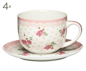 Teetassen Sweetness mit Untertassen aus Bone China, 4 Stück, pink 