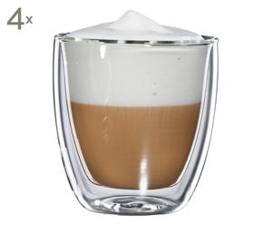 Doppelwandige Cappuccino-Gläser Cappuccino Grande, 4 Stück, H 9 cm