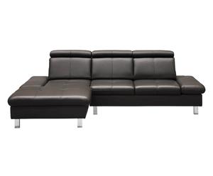 Zweisitzer-Leder-Sofa Fox mit Récamière links, schwarz, B 266 cm