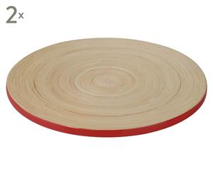 Tischsets Bamboo, 2 Stück, rot/naturfarben, Ø 25 cm
