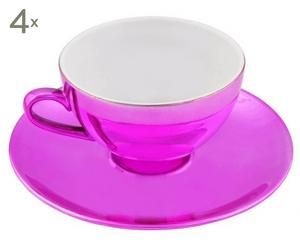 Teetassen Shanghai mit Untertassen, 4 Stück, pink, H 6 cm