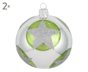 Weihnachtskugeln Allie, 2 Stück, silberfarben/grün, Ø 8 cm