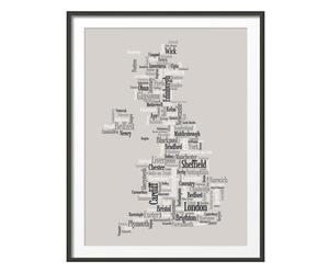 Kunstdruck Grey Typographic text map of the UK, 42 x 59 cm