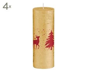Set de 4 velas Winter, oro y rojo - 19 cm