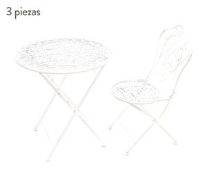 Set de 1 Mesa y 2 sillas de forja y metal círculos – blanco patinado