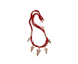 Collar largo hindú con cuerdas de antelina y puntas metalizadas - rojo