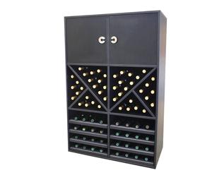 Botellero con armario superior, negro - 92 botellas