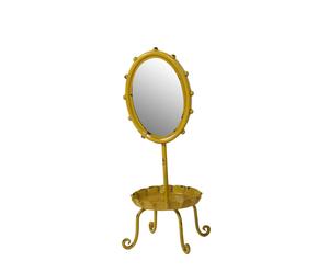Espejo de tocador con bandeja en metal envejecido, amarillo – grande