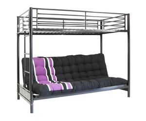 Litera con somier y colchón futón Exotic, negro y violeta – 200x99x166cm