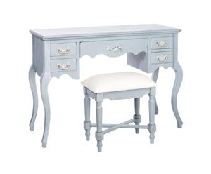 Set de escritorio con taburete en madera de abeto - azul y blanco