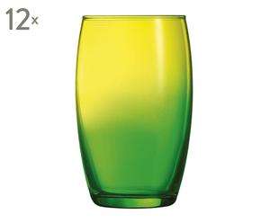 Set de 12 vasos bajos de cristal, verde y amarillo - 36 cl