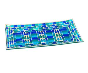 Plato rectangular de cristal - azul