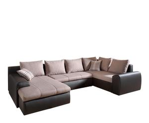 Sofá rinconera de 4 plazas con cama y chaise longue izquierda Brest – marrón y beige