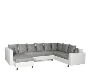 Sofá rinconera de 4 plazas con cama y chaise longue izquierdo Paul – blanco y gris