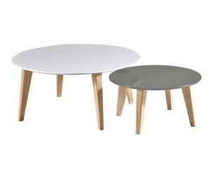 Set de 2 mesas de centro en madera - blanco, natural y gris