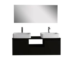 Mueble de lavabo doble en cerámica con espejo City - negro