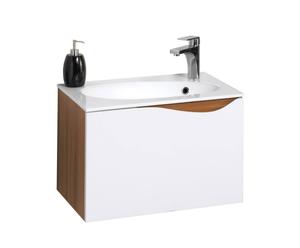 Mueble de baño con lavabo y grifo SLAM – blanco y cerezo