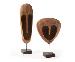 Set de 2 máscaras decorativas en madera de mango y acero – natural