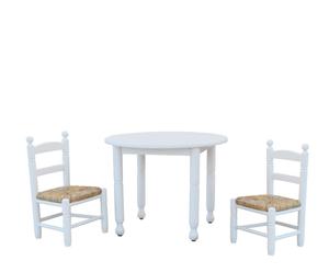 Set infantil de 2 sillas y 1 mesa de haya y polipiel – blanco y beige
