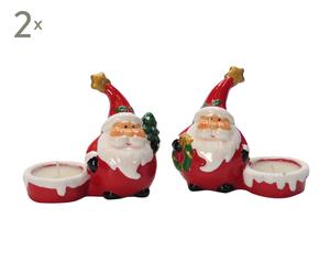 Set de 4 figuras decorativas de cerámica con portavelas Papa Noel