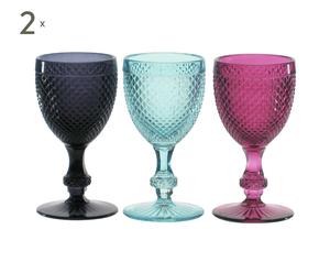 Set de 6 copas de vino de vidrio, turquesa, negro y rosa - Ø8