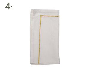 Set de 4 servilletas de algodón, blanco y dorado - 50x50