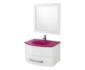 Mueble de baño con 1 cajón, lavabo y espejo - rosa