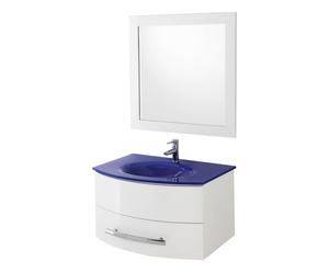 Mueble de baño con 1 cajón, lavabo y espejo - azul oscuro