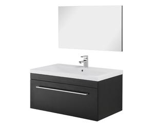 Mueble de baño con 1 cajón, lavabo y espejo – negro