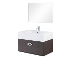 Mueble de baño con 1 cajón, lavabo y espejo, marrón - 80x54x46,5
