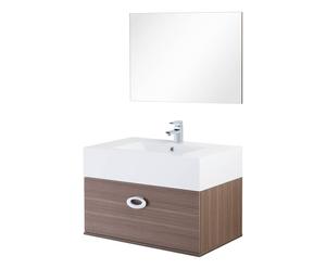 Mueble de baño con 1 cajón, lavabo y espejo, marrón - 80x54x46 , 5