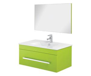 Mueble de baño con 1 cajón, lavabo y espejo – verde