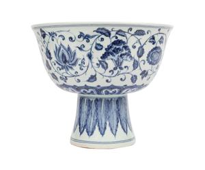 Centro de mesa de porcelana – blanco y azul