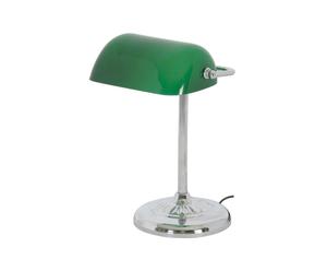Lámpara de sobremesa Churchill pie curvado – metal cromado y verde