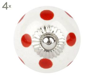 Set de 4 tiradores de cerámica Pois – rojo y blanco I