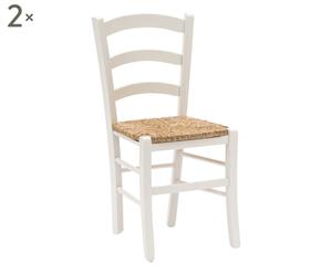 Set di 2 sedie in faggio e paglia Corinne bianco- 41x88x50 cm