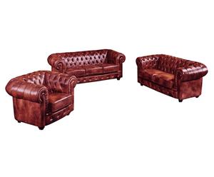 2 Canapés et 1 fauteuil Bristol I, cuir – rouge