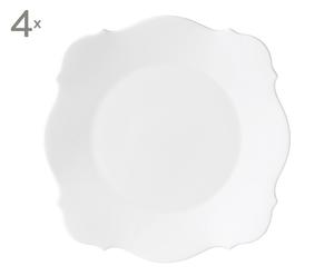 4 Assiettes Porcelaine, Blanc - L32