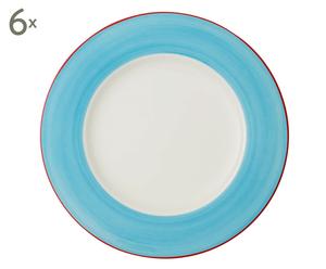6 Grandes assiettes LINA AQUA porcelaine, bleu et blanc - Ø27